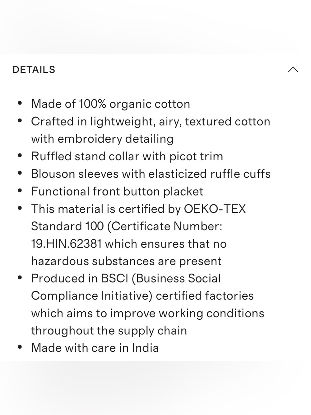 Quince Organic Textured Cotton Peasant Blouse, size small - Picture 4 of 4